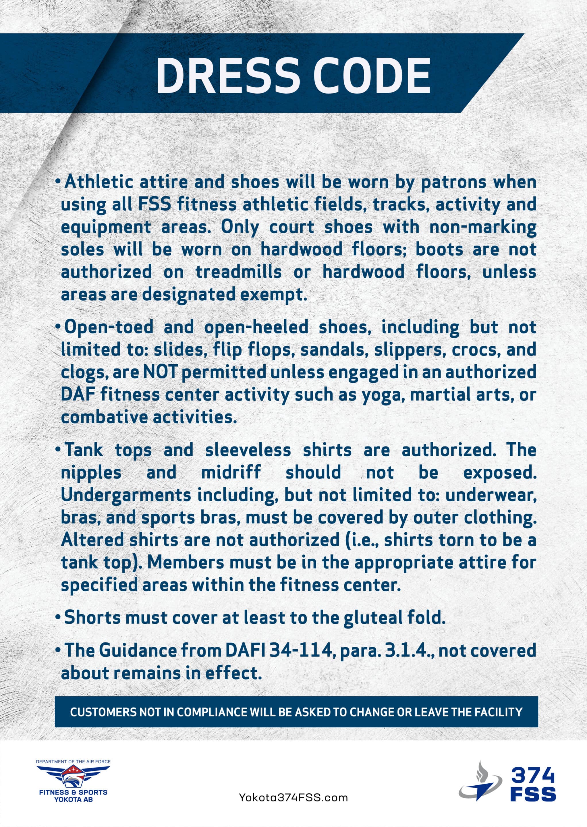 TN9310 Fitness Center Dress Code JA1 Dress Code